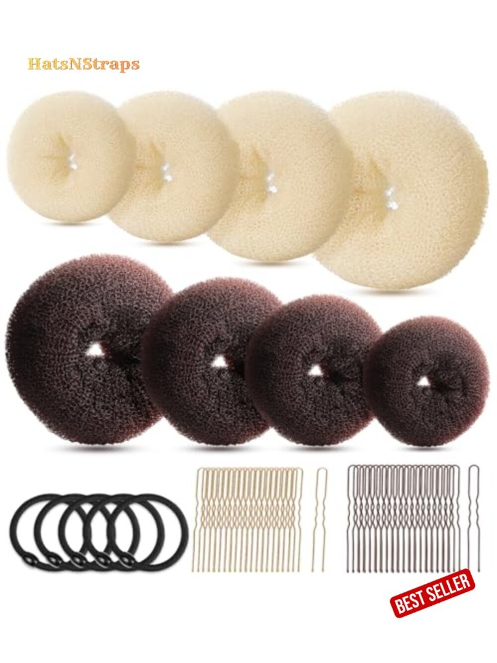 Hair Bun Maker Set Donut Shaper W Elastic Bands Bobby Pins Nylon